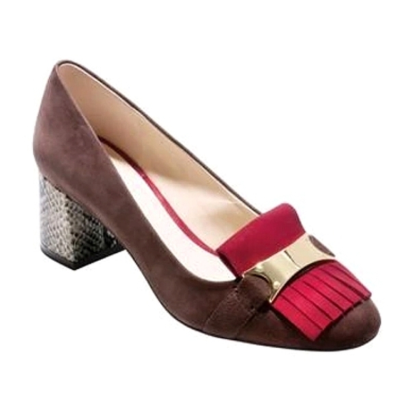 Cole Haan Margarite Kiltie Loafer Pump Brown & Red Suede Snake Heel Size 8.5 - Picture 12 of 12